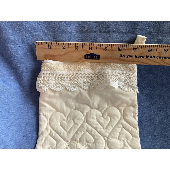 Quilted CHRISTMAS STOCKING Ivory Vintage Lace Holiday Decor - Picture 5 of 5